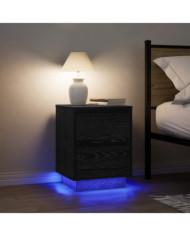  Tables de chevet avec lumières LED 2 pcs noir 38x34x50 cm | Mobilier & Déco