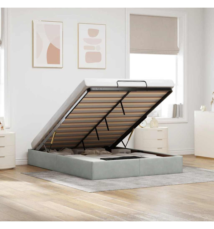 Cadre de lit ottoman sans matelas gris clair 140x190 cm velours | Mobilier & Déco