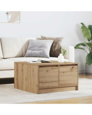 Table basse avec tiroirs chêne artisanal 70,5x70x40 cm | Mobilier & Déco