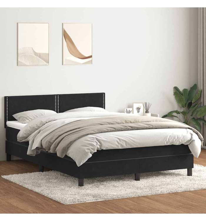 Sommier à lattes de lit avec matelas noir 140x220 cm velours | Mobilier & Déco