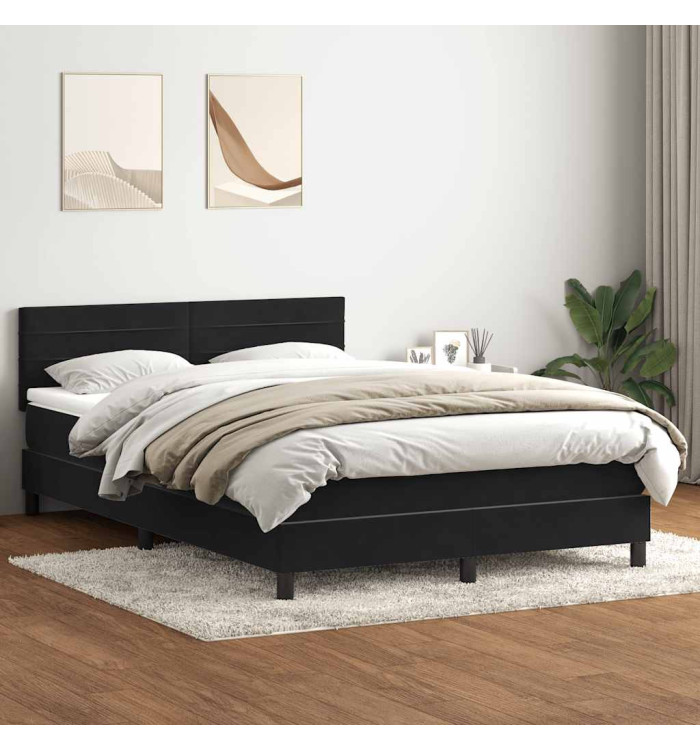 Sommier à lattes de lit avec matelas noir 140x220 cm velours | Mobilier & Déco