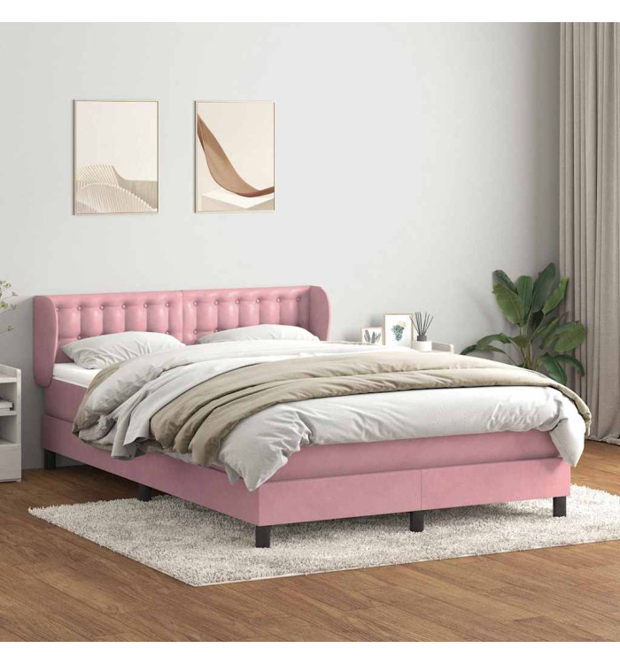 Sommier à lattes de lit avec matelas rose 160x220 cm velours | Mobilier & Déco