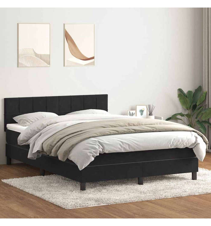 Sommier à lattes de lit avec matelas noir 140x220 cm velours | Mobilier & Déco