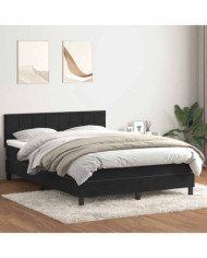 Sommier à lattes de lit avec matelas noir 140x220 cm velours | Mobilier & Déco