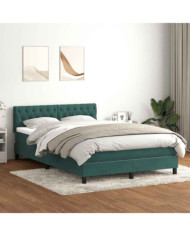 Sommier à lattes de lit et matelas vert foncé 160x220cm velours | Mobilier & Déco
