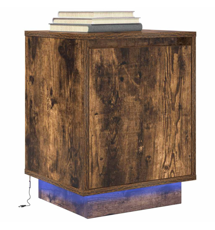  Table de chevet avec lumières LED chêne fumé 38x34x50 cm | Mobilier & Déco
