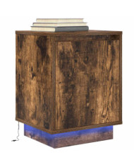  Table de chevet avec lumières LED chêne fumé 38x34x50 cm | Mobilier & Déco