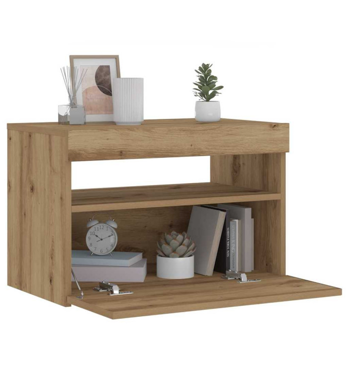  Table de chevet avec lumières LED chêne artisanal 60x35x40 cm | Mobilier & Déco