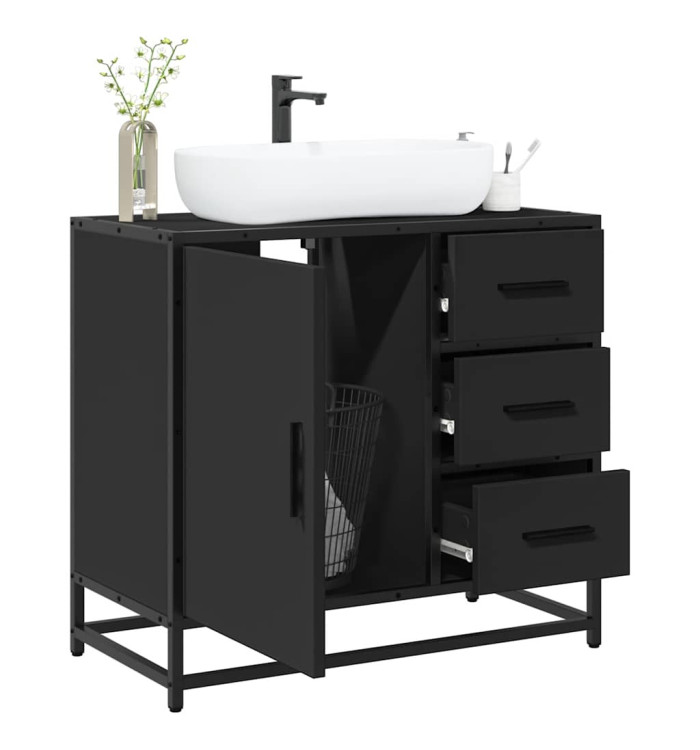 Armoire de lavabo de salle de bain noir 65x33x60 cm | Mobilier & Déco