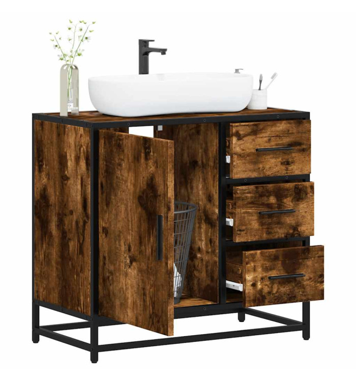 Armoire de lavabo de salle de bain chêne fumé 65x33x60 cm | Mobilier & Déco
