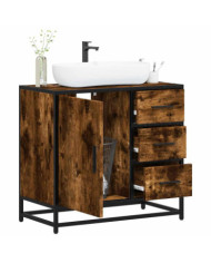 Armoire de lavabo de salle de bain chêne fumé 65x33x60 cm | Mobilier & Déco