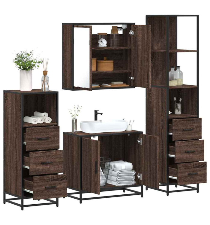 Ensemble de meubles de salle de bain 4 pcs chêne marron | Mobilier & Déco