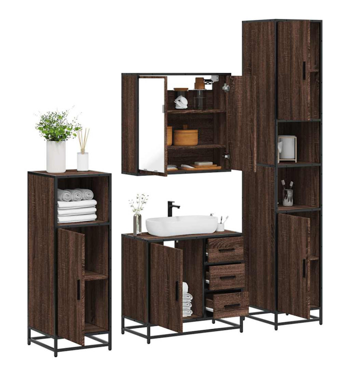 Ensemble de meubles de salle de bain 4 pcs chêne marron | Mobilier & Déco