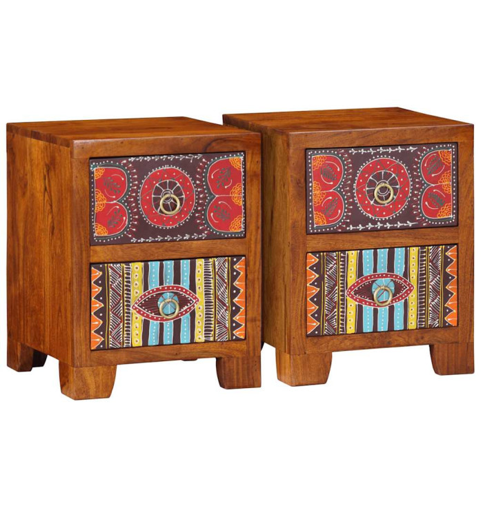 Table de chevet 2 pcs 35x35x45 cm bois d'acacia massif | Mobilier & Déco