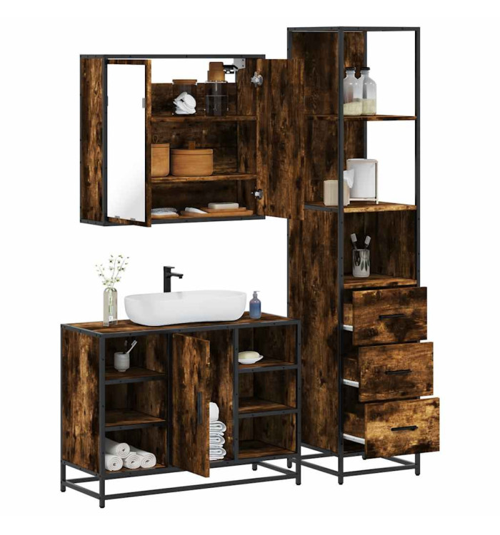 Ensemble de meubles de salle de bain 3 pcs Chêne fumé | Mobilier & Déco