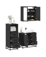 Ensemble de meubles salle de bain 3 pcs noir bois d'ingénierie | Mobilier & Déco