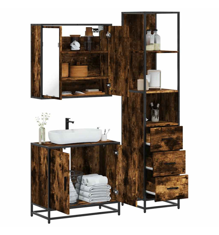 Ensemble de meubles de salle de bain 3 pcs Chêne fumé | Mobilier & Déco