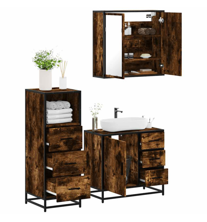 Ensemble de meubles de salle de bain 3 pcs Chêne fumé | Mobilier & Déco