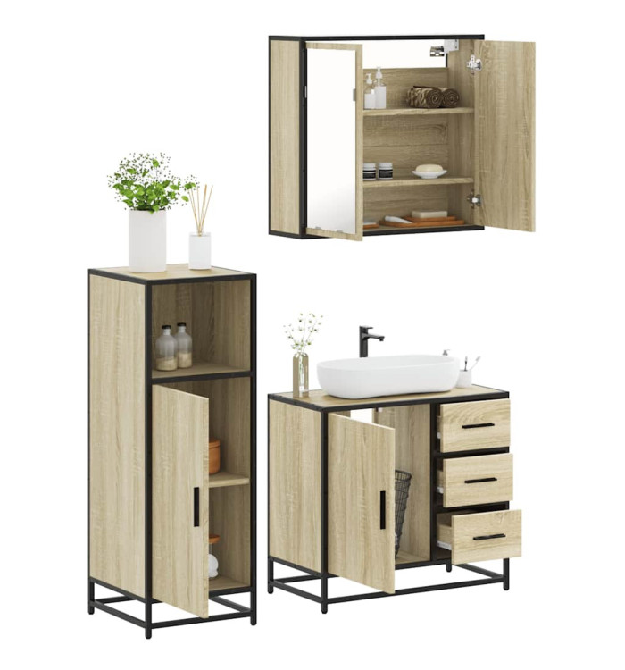 Ensemble de meubles de salle de bain 3 pcs chêne sonoma | Mobilier & Déco