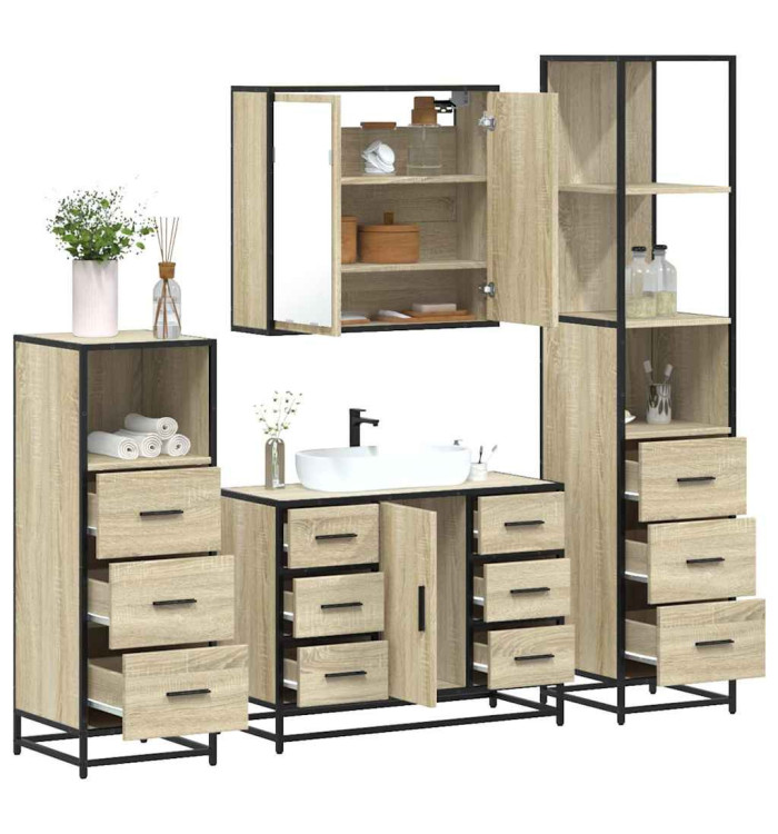 Ensemble de meubles de salle de bain 4 pcs chêne sonoma | Mobilier & Déco