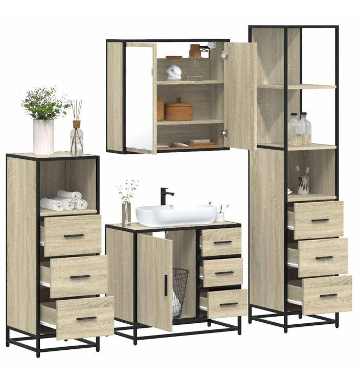 Ensemble de meubles de salle de bain 4 pcs chêne sonoma | Mobilier & Déco