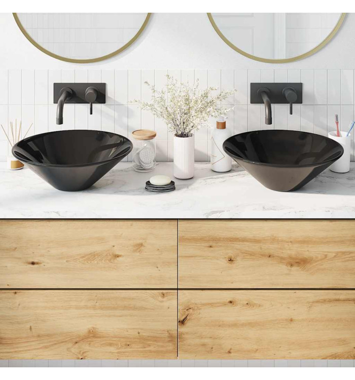 Lavabos 2 pcs noir brillant Ø42x14 cm céramique | Mobilier & Déco