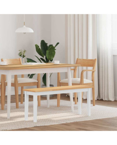 Banc 110 cm blanc bois massif caoutchouc | Mobilier & Déco