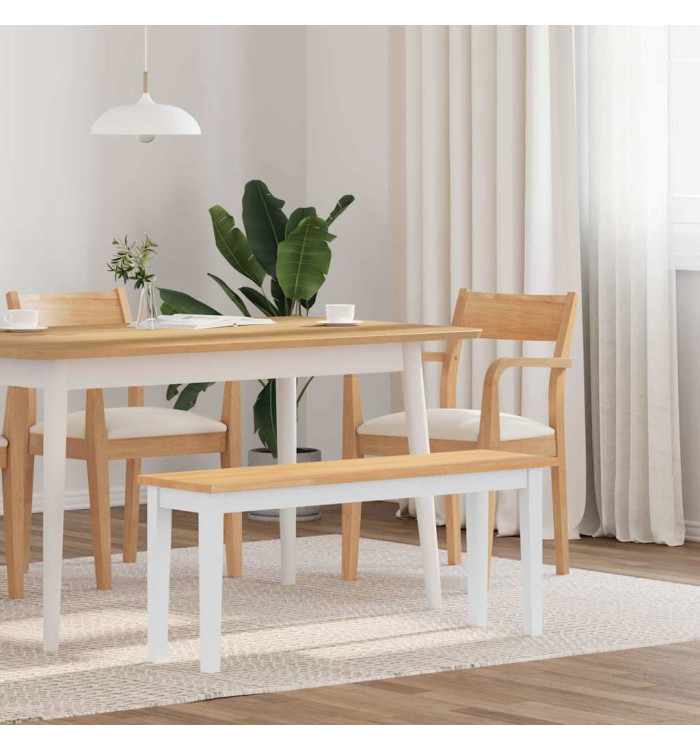 Banc 110 cm blanc bois massif caoutchouc | Mobilier & Déco