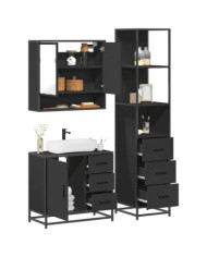 Ensemble de meubles salle de bain 3 pcs noir bois d'ingénierie | Mobilier & Déco