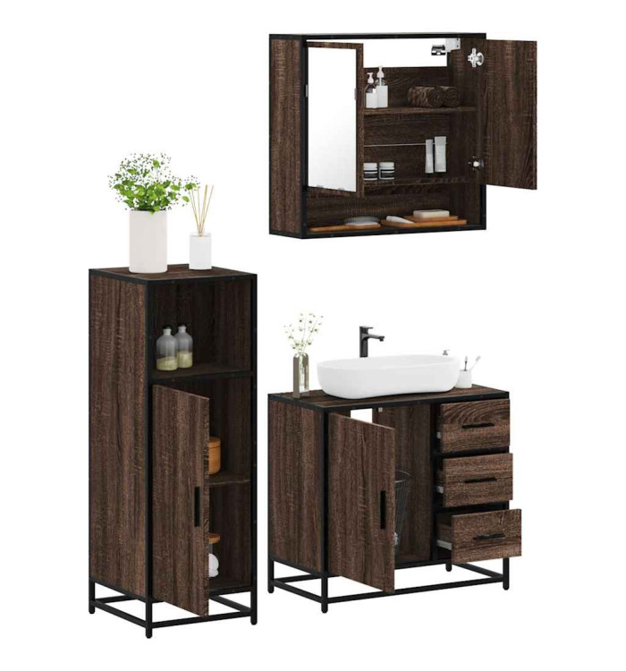 Ensemble de meubles de salle de bain 3 pcs Chêne marron | Mobilier & Déco