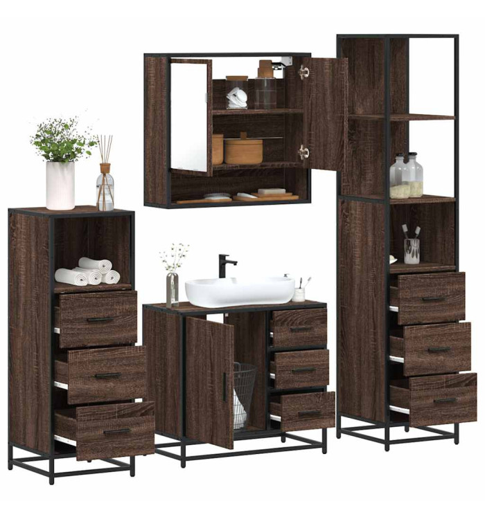 Ensemble de meubles de salle de bain 4 pcs chêne marron | Mobilier & Déco