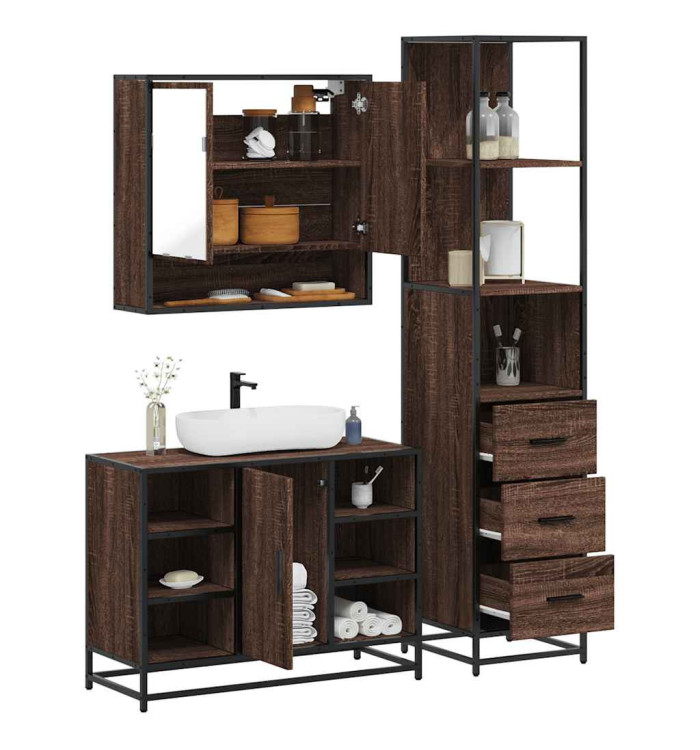 Ensemble de meubles de salle de bain 3 pcs chêne marron | Mobilier & Déco