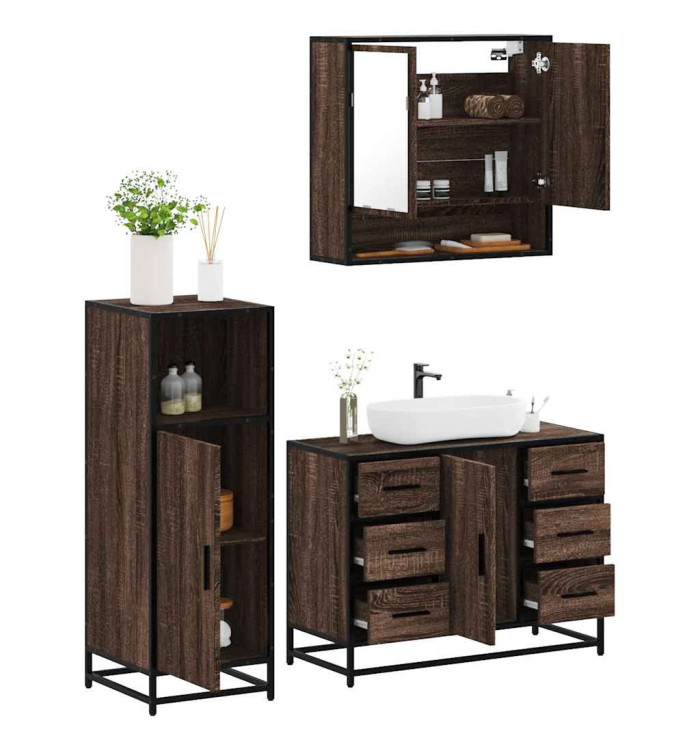 Ensemble de meubles de salle de bain 3 pcs Chêne marron | Mobilier & Déco