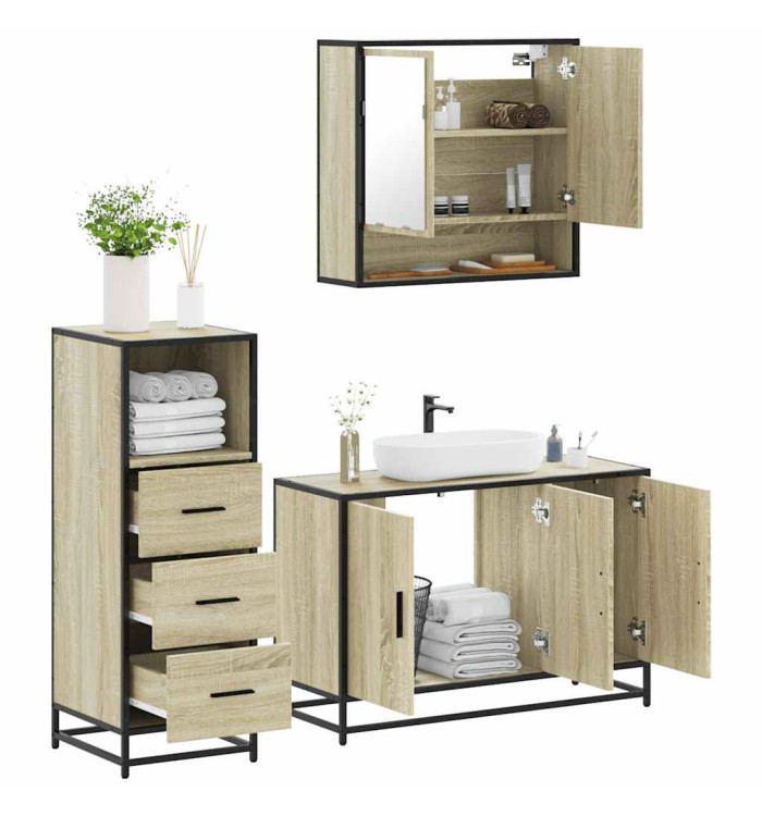 Ensemble de meubles de salle de bain 3 pcs chêne sonoma | Mobilier & Déco