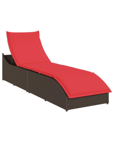 Chaise longue pliante coussin rangement marron résine tressée | Mobilier & Déco