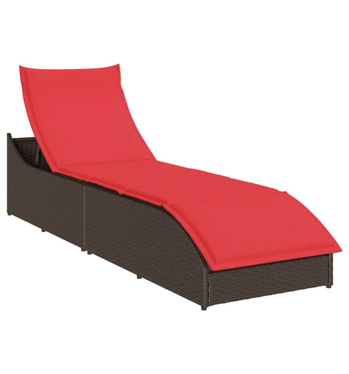 Chaise longue pliante coussin rangement marron résine tressée | Mobilier & Déco