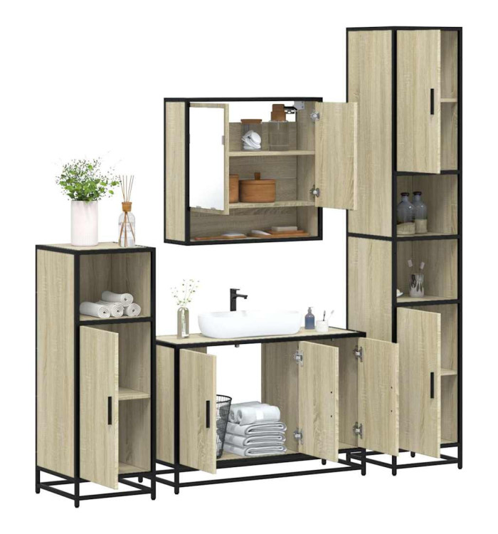 Ensemble de meubles de salle de bain 4 pcs chêne sonoma | Mobilier & Déco