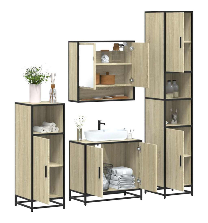 Ensemble de meubles de salle de bain 4 pcs chêne sonoma | Mobilier & Déco