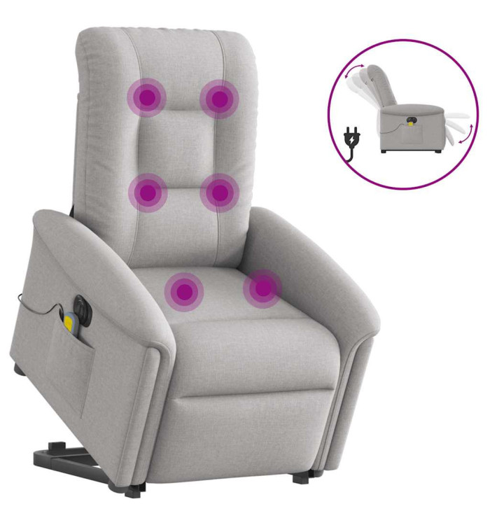 Fauteuil inclinable de massage électrique gris nuage tissu | Mobilier & Déco