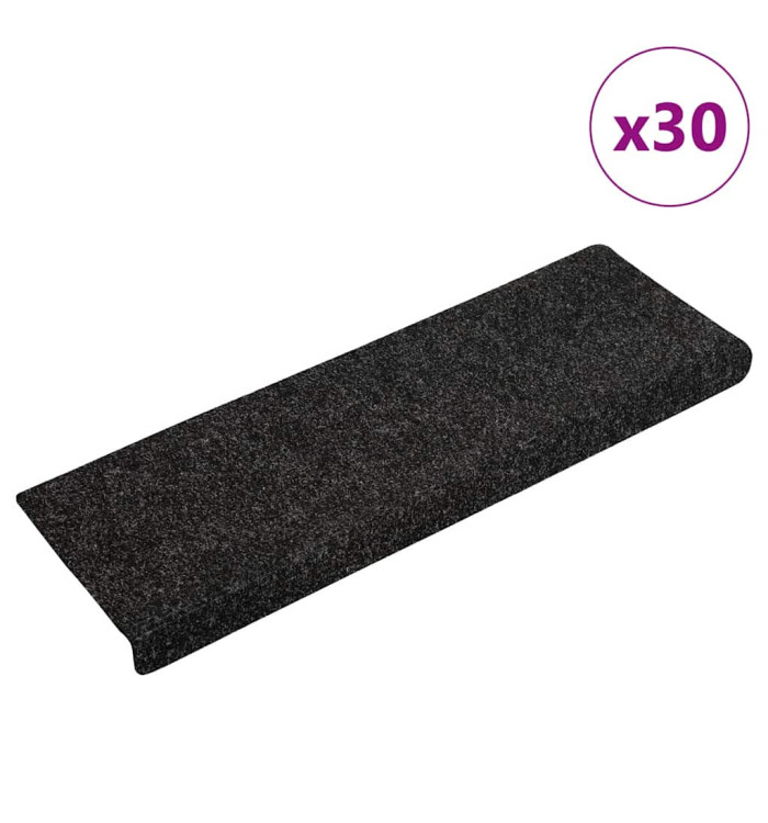Tapis d'escalier autocollant 30 pcs noir 65x21x4 cm | Mobilier & Déco
