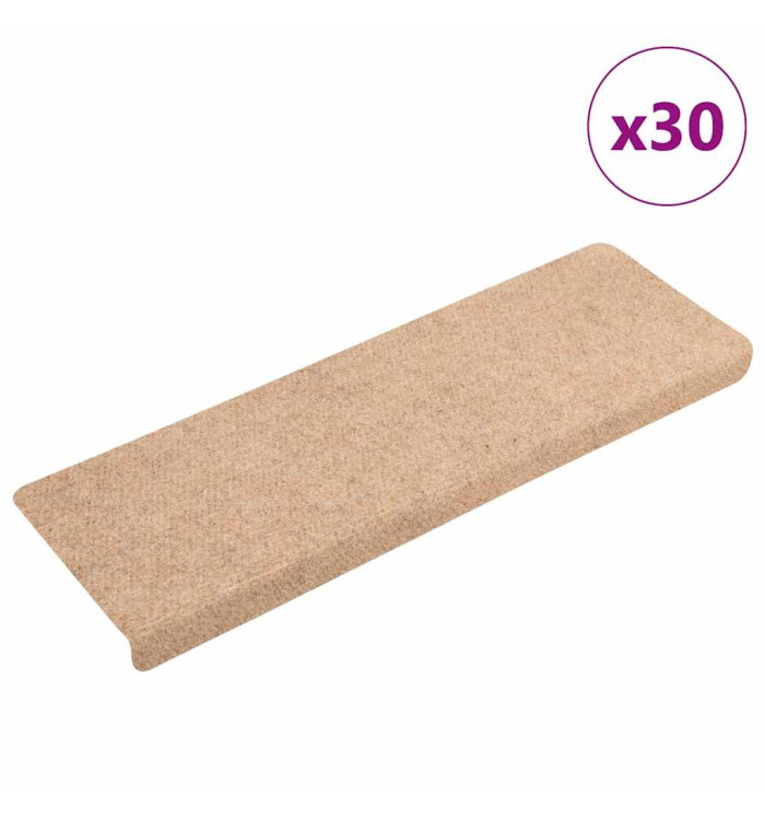 Tapis d'escalier autocollant 30 pcs crème 65x21x4 cm | Mobilier & Déco