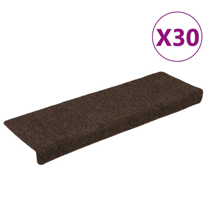 Tapis d'escalier autocollant 30 pcs marron 65x21x4 cm | Mobilier & Déco