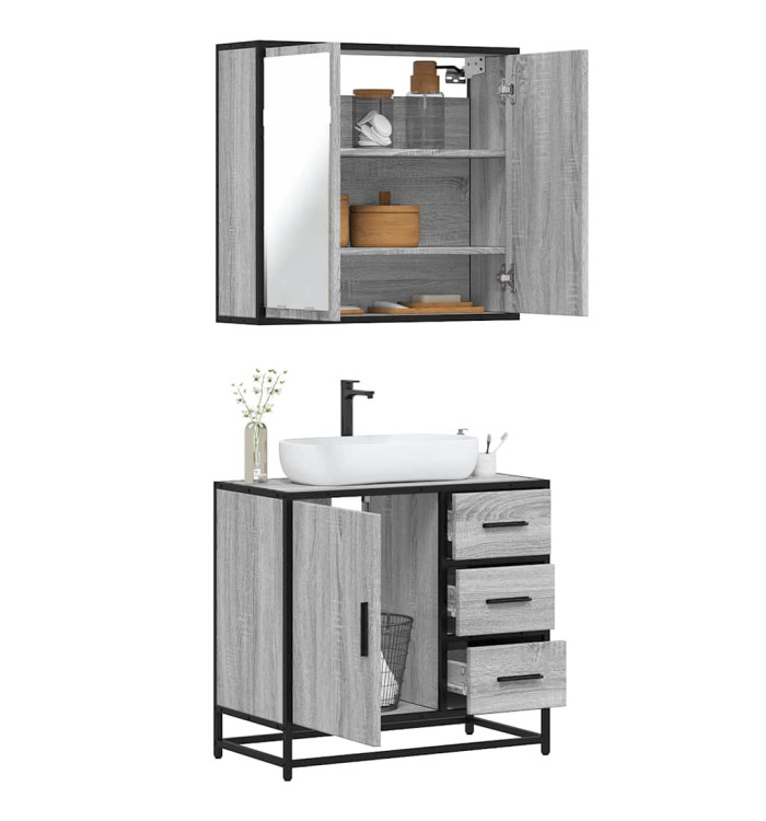 Ensemble de meubles de salle de bain 2 pcs Sonoma gris | Mobilier & Déco