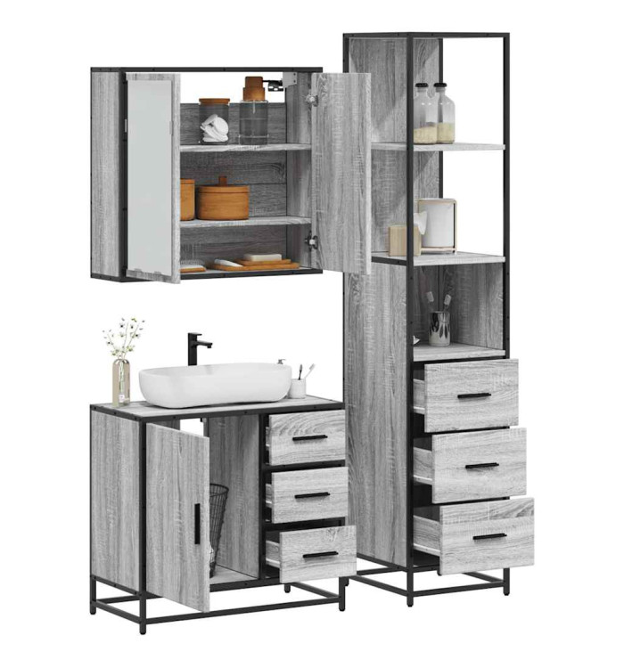 Ensemble de meubles de salle de bain 3 pcs Sonoma gris | Mobilier & Déco
