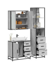 Ensemble de meubles de salle de bain 3 pcs Sonoma gris | Mobilier & Déco