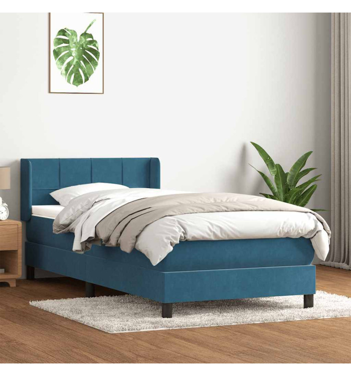 Sommier à lattes de lit et matelas bleu foncé 90x220 cm velours | Mobilier & Déco