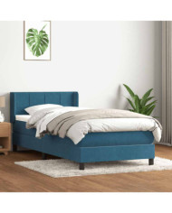Sommier à lattes de lit et matelas bleu foncé 90x220 cm velours | Mobilier & Déco