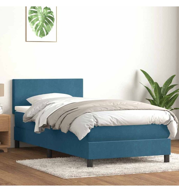 Sommier à lattes de lit et matelas bleu foncé 90x220 cm velours | Mobilier & Déco