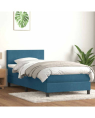 Sommier à lattes de lit et matelas bleu foncé 90x220 cm velours | Mobilier & Déco