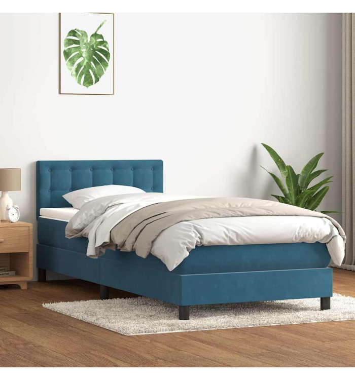 Sommier à lattes de lit et matelas bleu foncé 90x220 cm velours | Mobilier & Déco